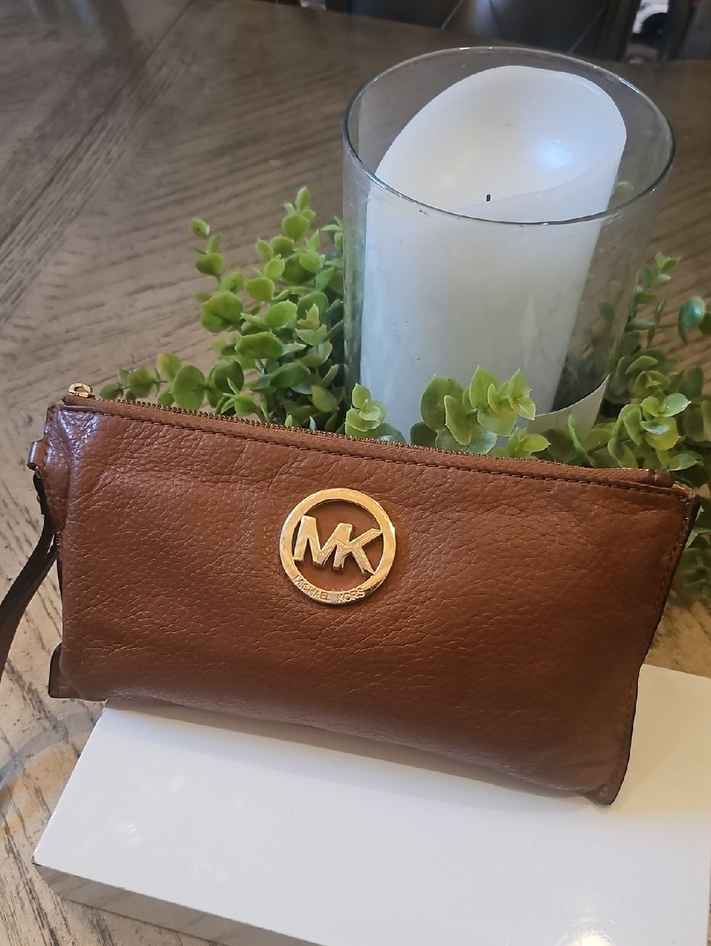 Michael Kors Brown Leather Wristlet Clutch